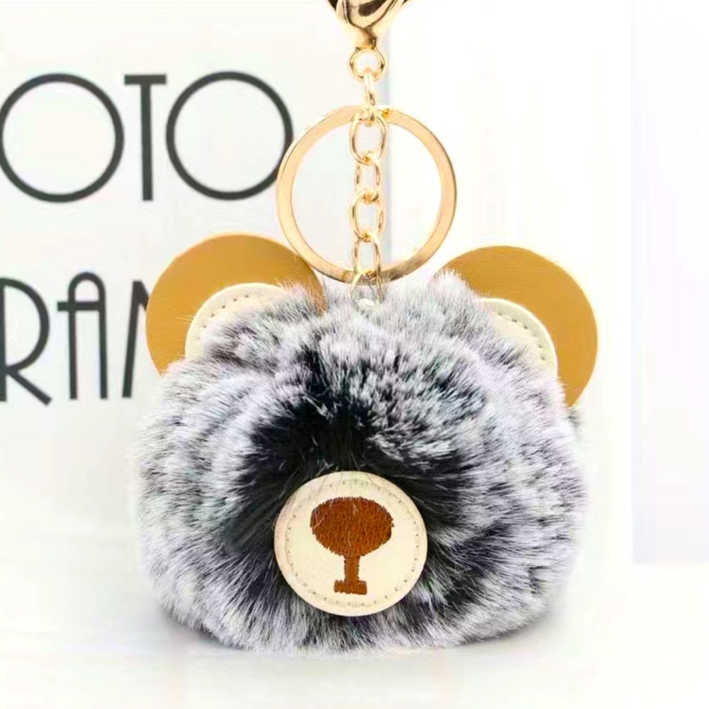 Black & Gray Teddy Bear Pom Pom Bag Charm (Brand New!)